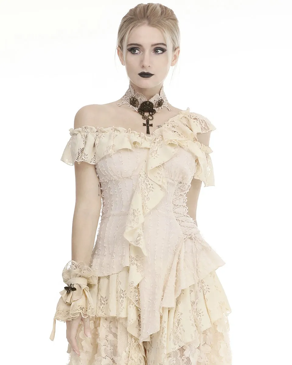 Dark In Love Wildwinde Steampunk Cuff Gloves - Vintage Off White