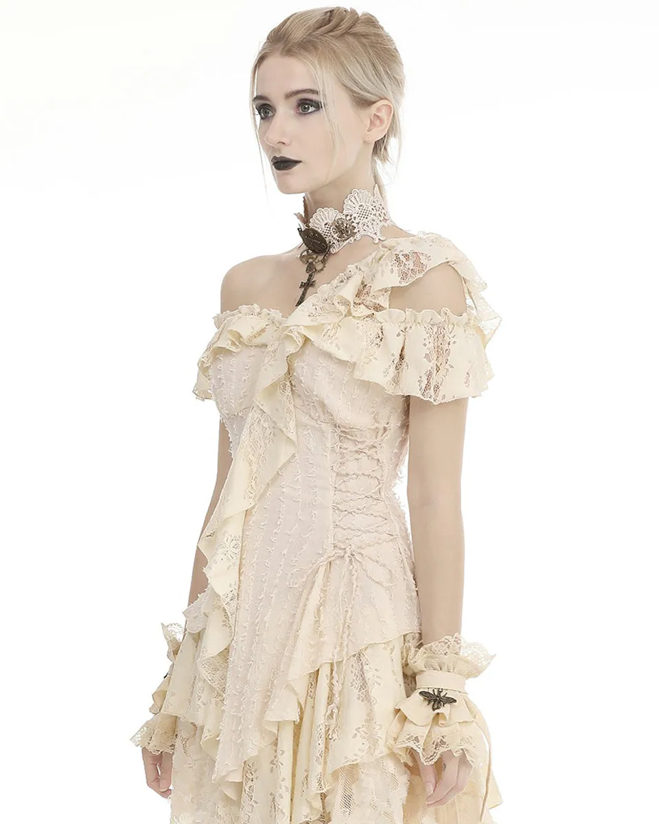Dark In Love Wildwinde Steampunk Cuff Gloves - Vintage Off White