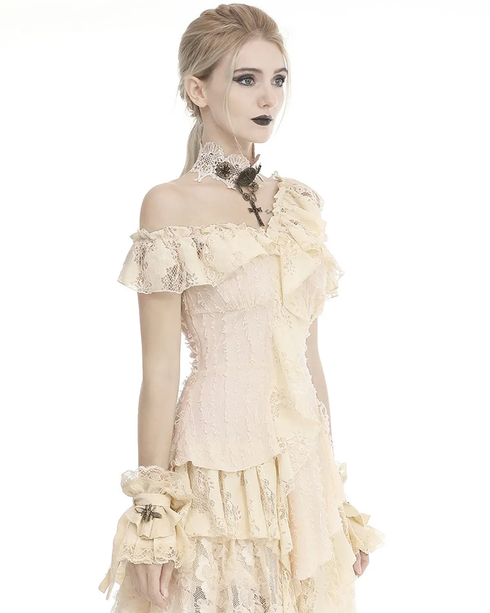 Dark In Love Wildwinde Steampunk Cuff Gloves - Vintage Off White