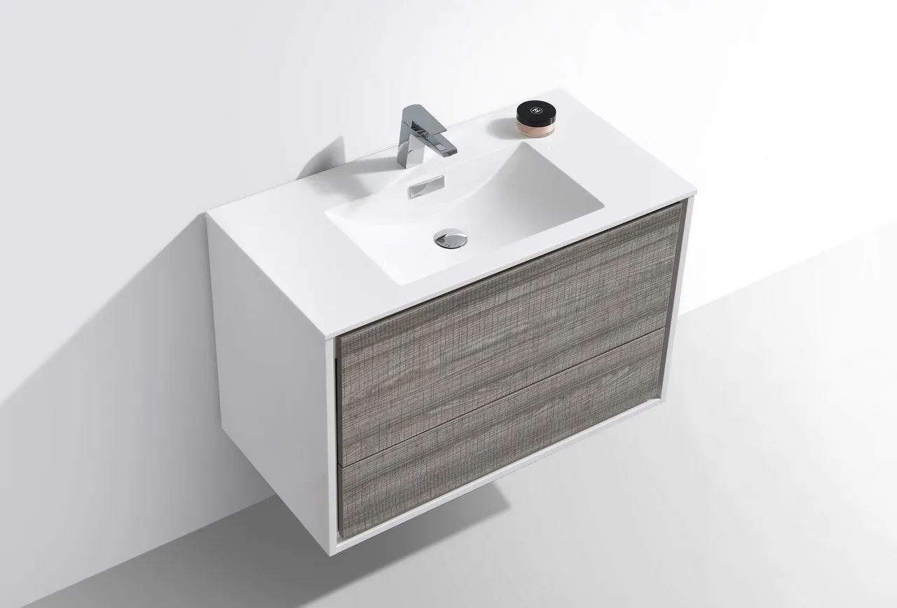 DeLusso 36"  Ash Gray Wall Mount Modern Bathroom Vanity