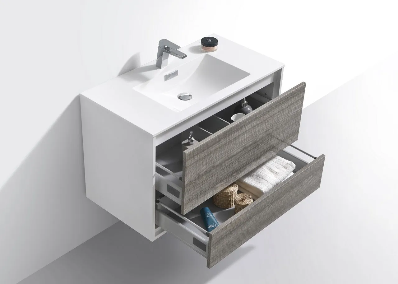 DeLusso 36"  Ash Gray Wall Mount Modern Bathroom Vanity