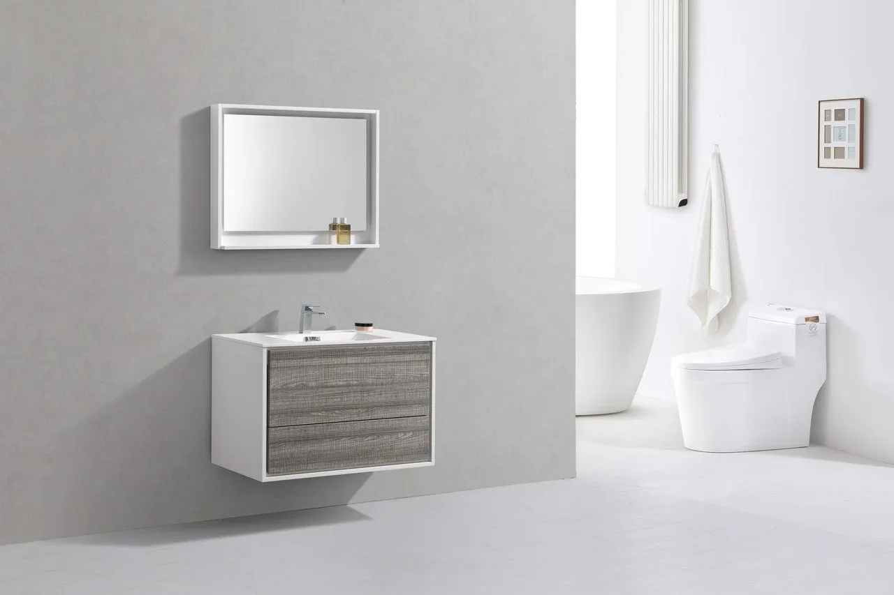 DeLusso 36"  Ash Gray Wall Mount Modern Bathroom Vanity
