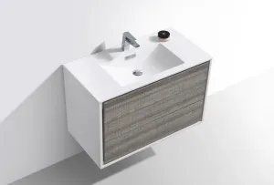 DeLusso 36"  Ash Gray Wall Mount Modern Bathroom Vanity