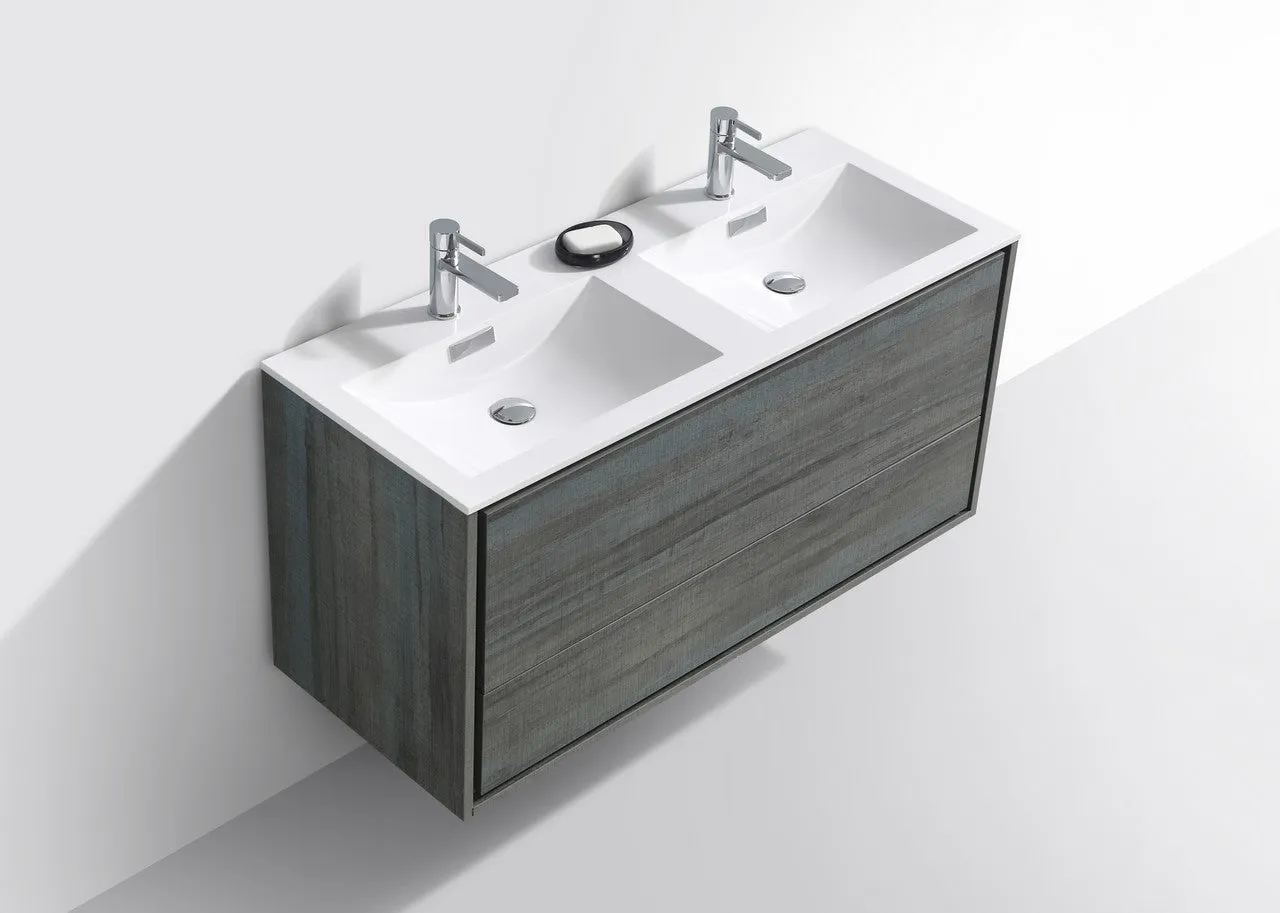 DeLusso 48" Double Sink Ocean Gray Wall Mount Modern Bathroom Vanity