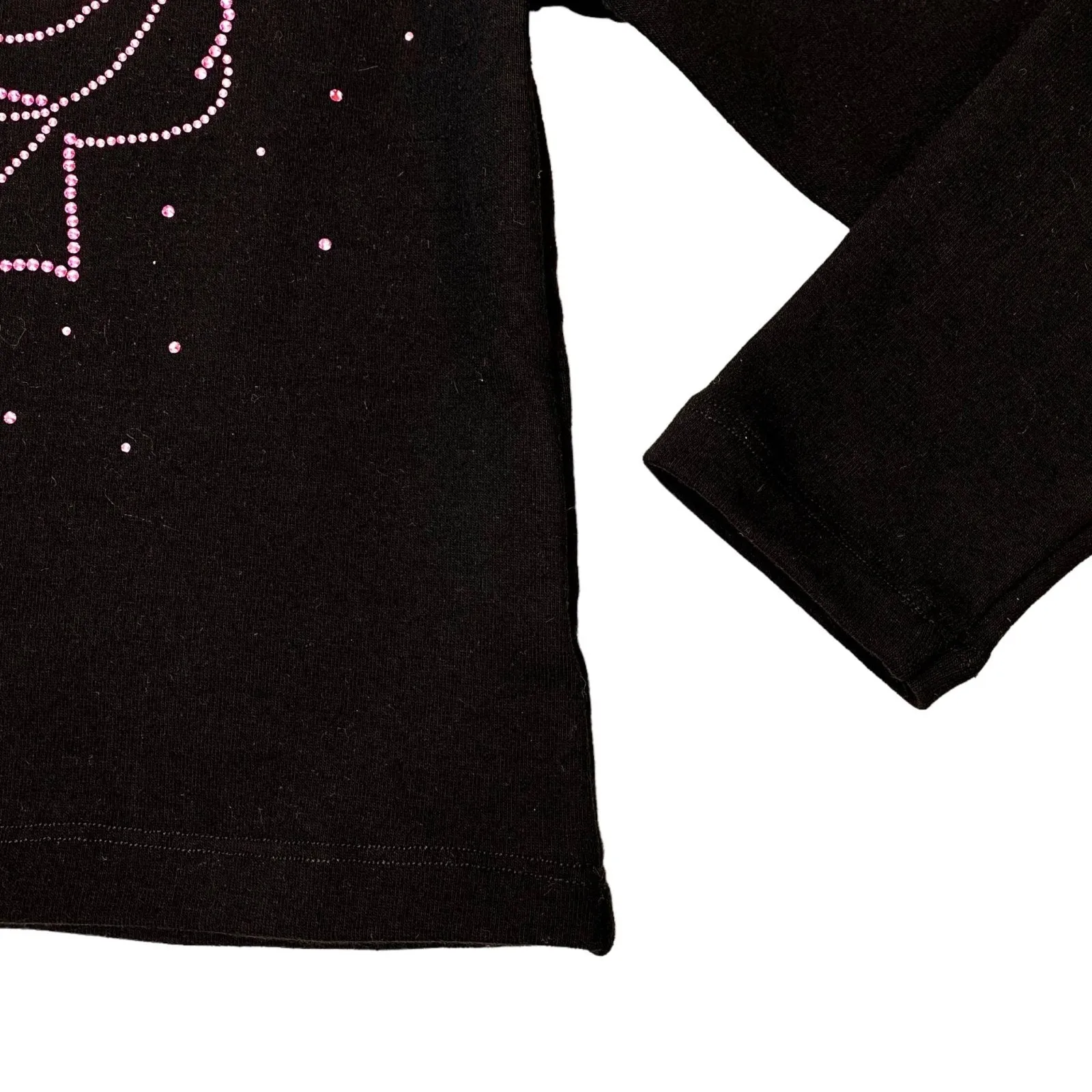 Doe a Dear Girls Crystal Pink Rose L/S Black Top