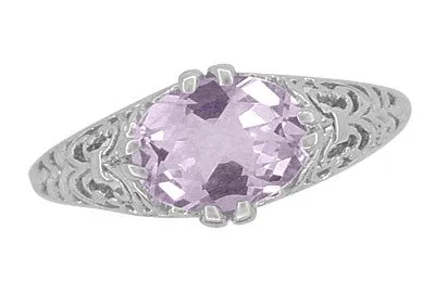 Edwardian Oval Rose de France Filigree Promise Ring in Sterling Silver