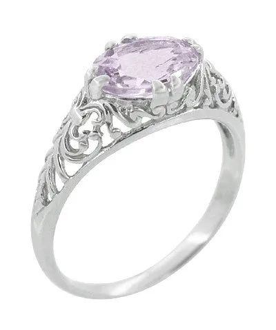 Edwardian Oval Rose de France Filigree Promise Ring in Sterling Silver