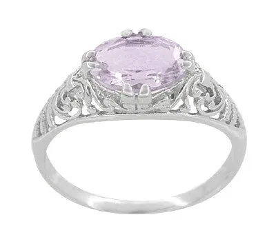 Edwardian Oval Rose de France Filigree Promise Ring in Sterling Silver