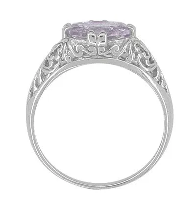 Edwardian Oval Rose de France Filigree Promise Ring in Sterling Silver