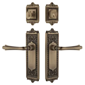 Egg & Dart Entry Set with Fleur Lever in Antique Brass
