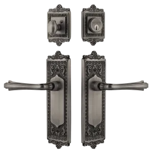 Egg & Dart Entry Set with Fleur Lever in Antique Pewter