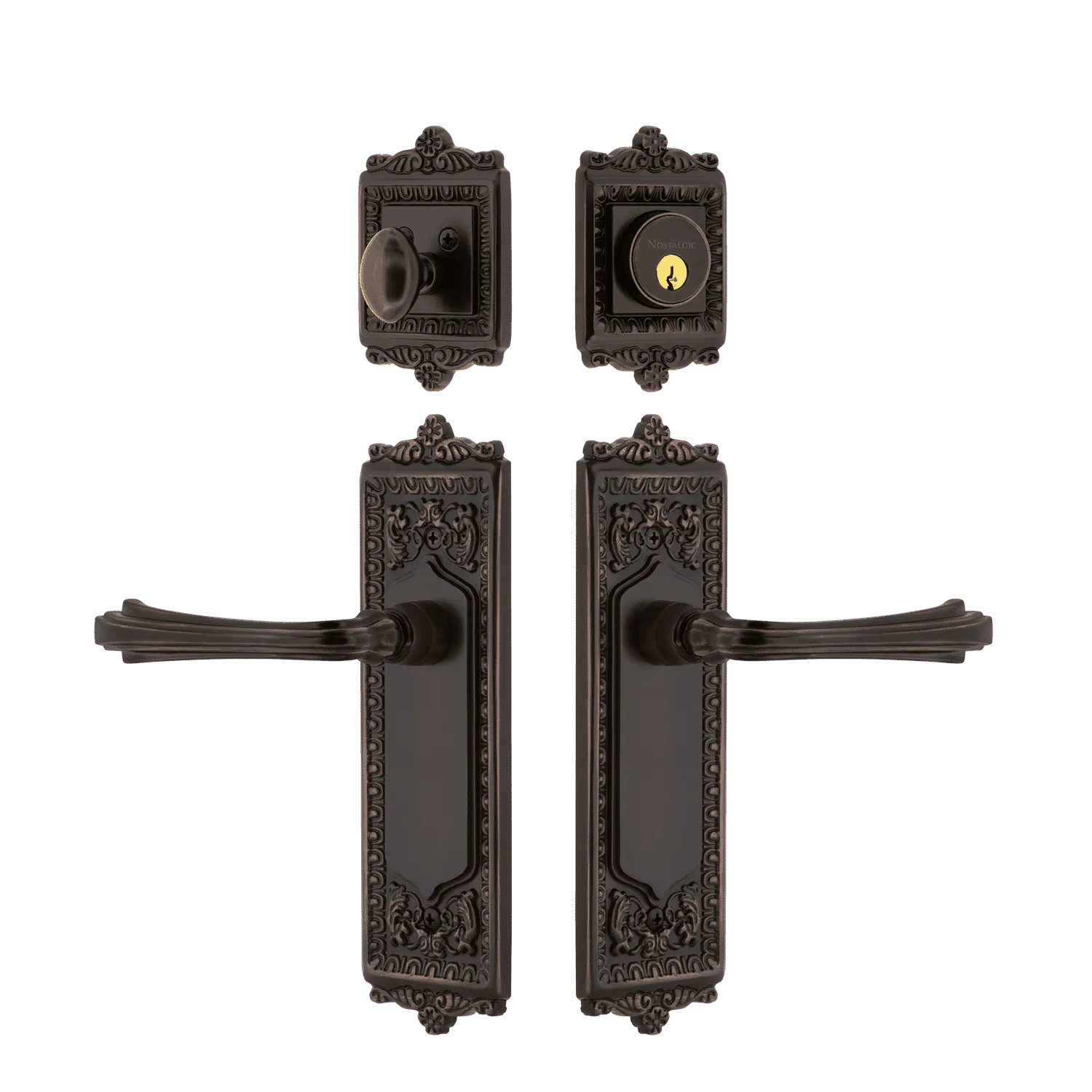 Egg & Dart Entry Set with Fleur Lever in Timeless Bronze