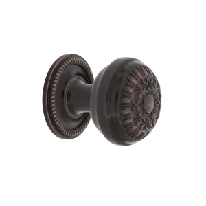 Egg And Dart Brass 1 3/8" Cabinet Knob with Rope Rose in Timeless Bronze