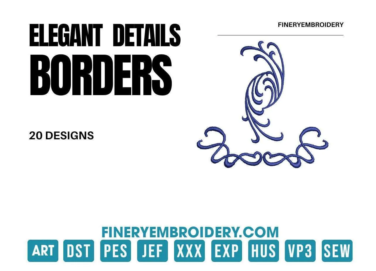 Elegant details borders: Embroidery Design Pack