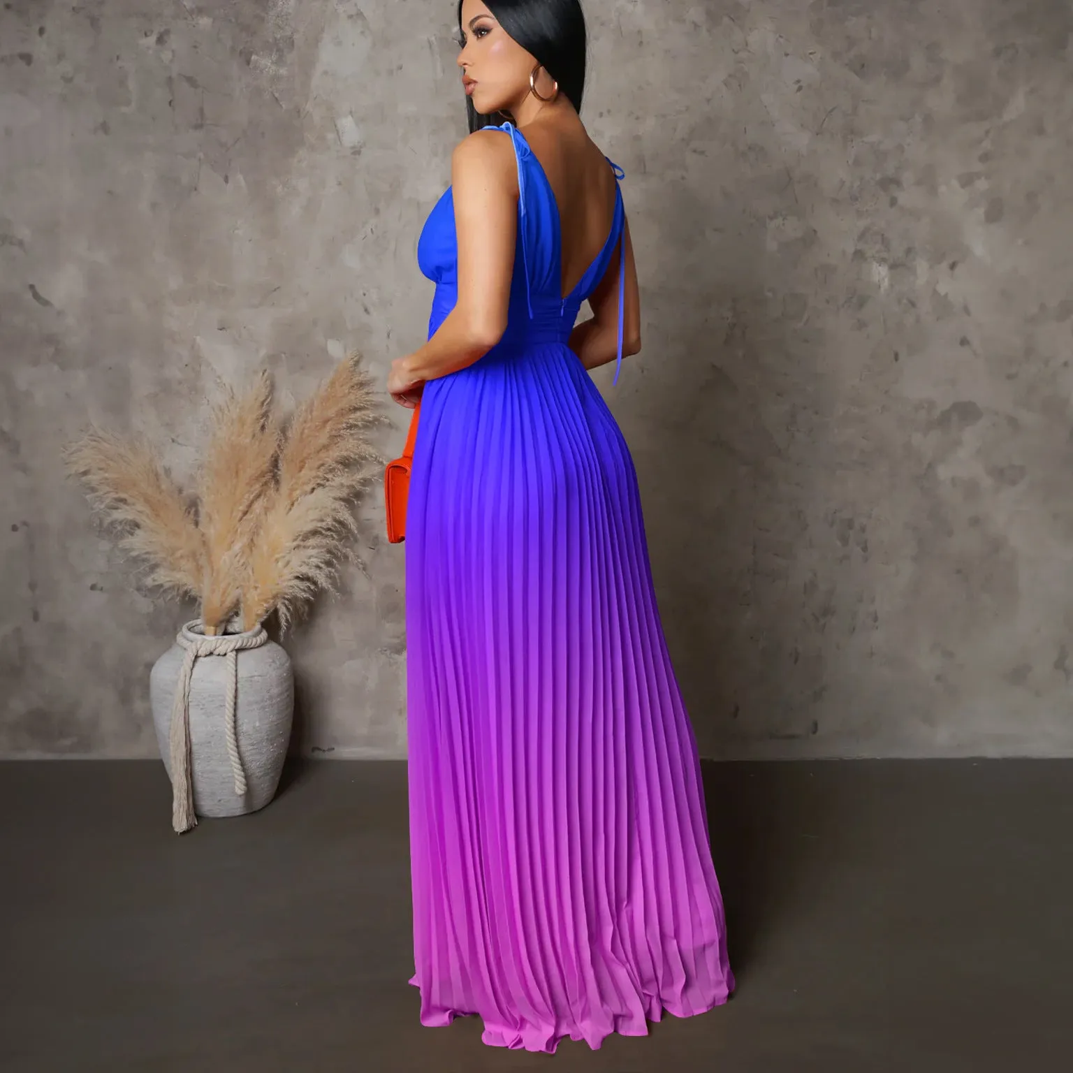 Elegantly Gradient Backless Maxi Dress