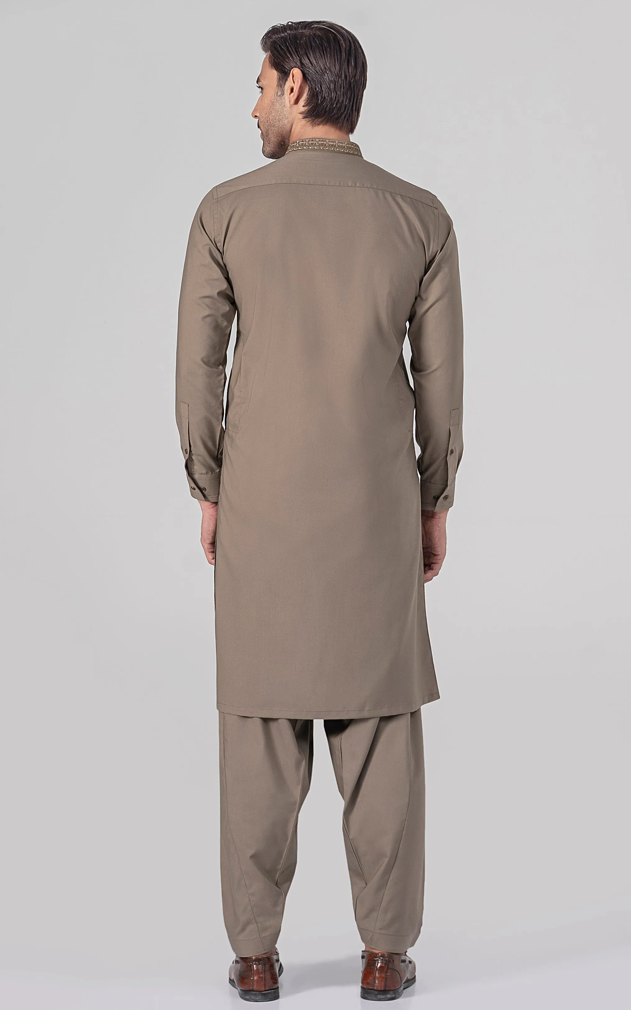 EMBROIDERED WASH & WEAR - PREMIUM COLLECTION DUSKY BROWN