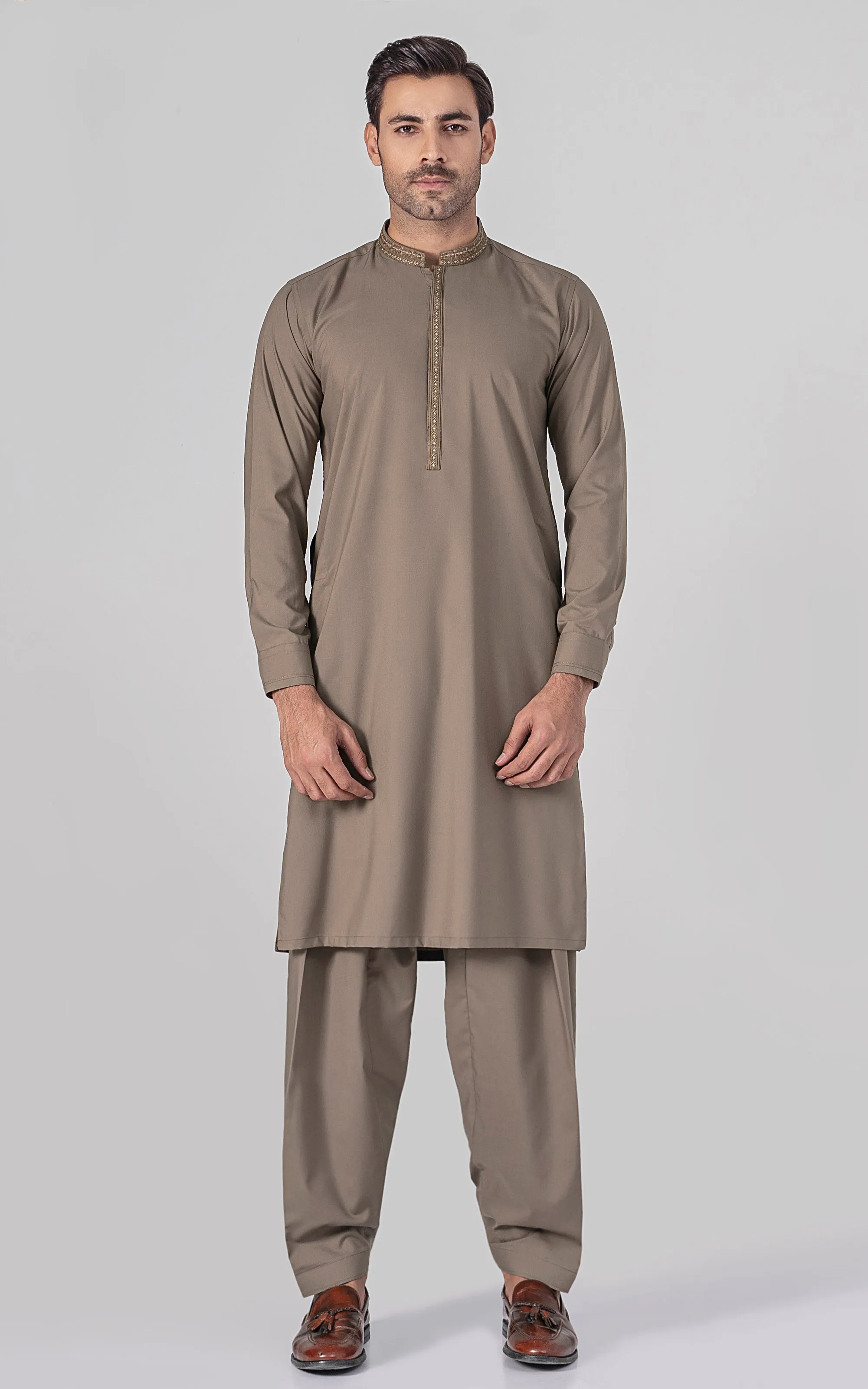 EMBROIDERED WASH & WEAR - PREMIUM COLLECTION DUSKY BROWN