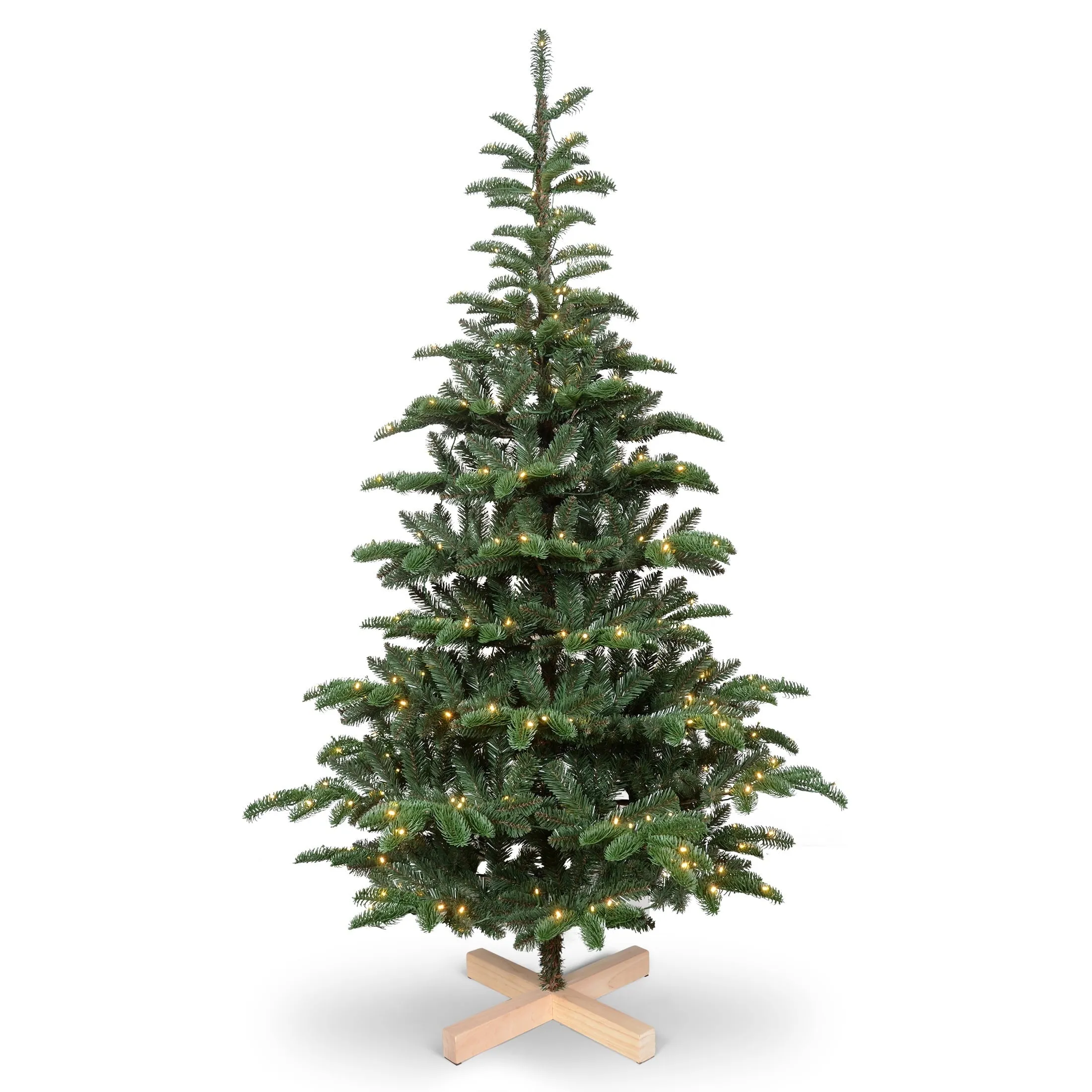 everyday Christmas Trees 5 ft Pre lit,  Wooden Stand Tree w/ 403 PE PVC Mixed Tips, 200 Lights 6 ft