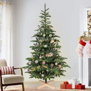everyday Christmas Trees 5 ft Pre lit,  Wooden Stand Tree w/ 403 PE PVC Mixed Tips, 200 Lights 6 ft