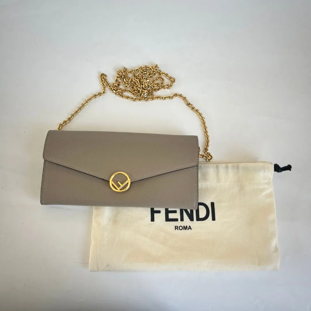 Fendi Grey Leather Continental With Chain