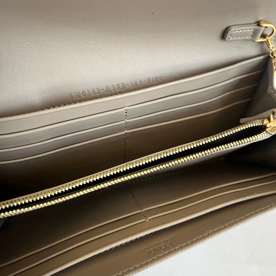 Fendi Grey Leather Continental With Chain