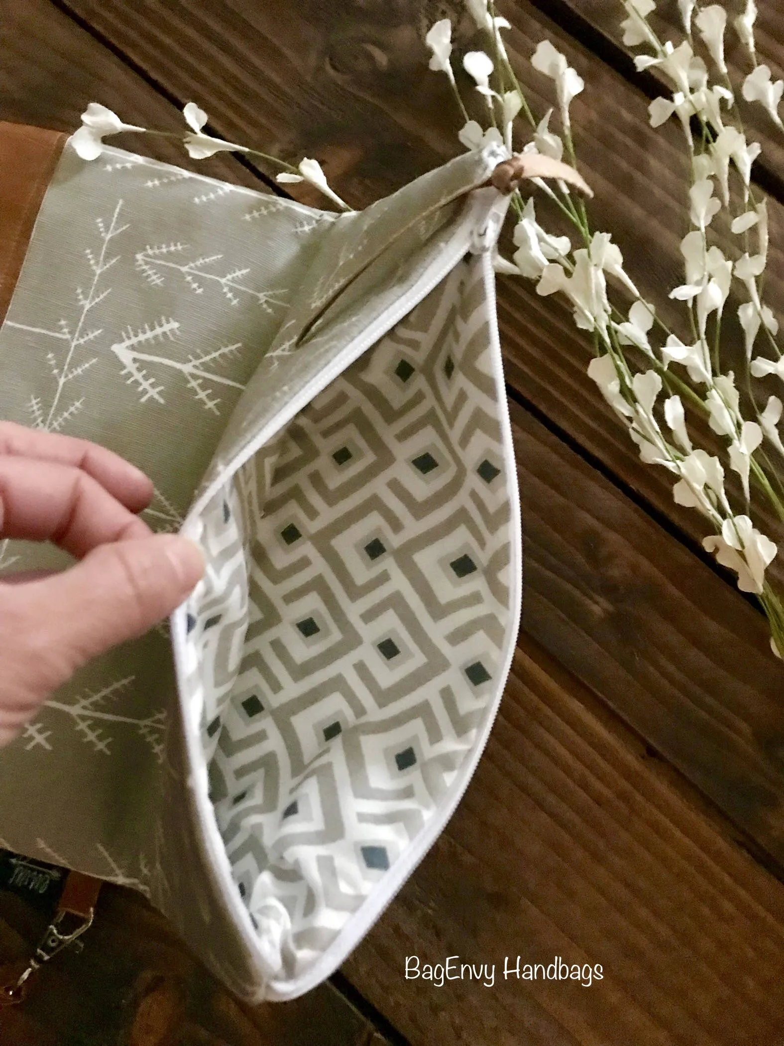 Fold Over Clutch - Stitched Arrows with Vegan Leather - Detachable Wristlet