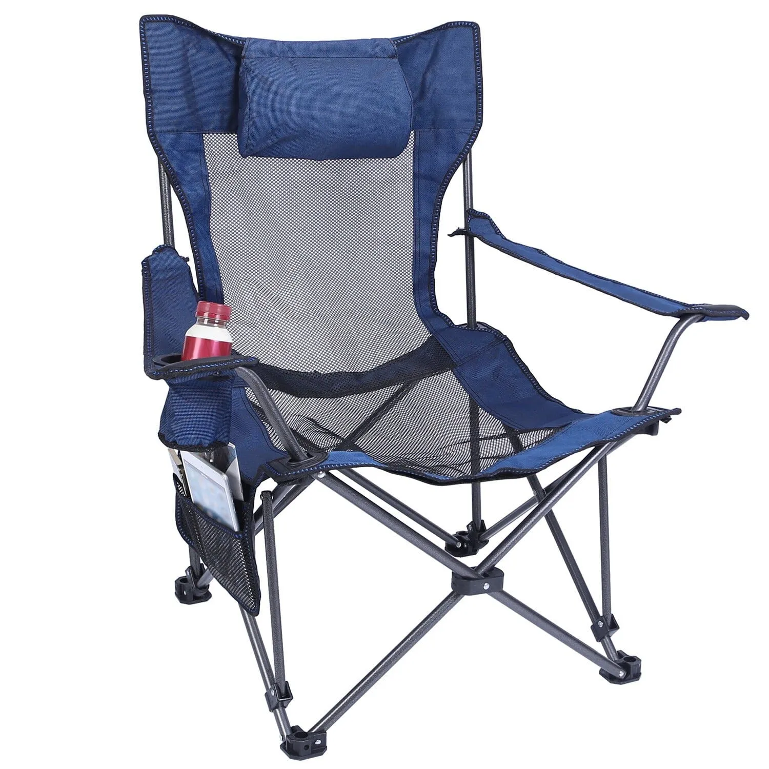 Foldable Camping Chair Heavy Duty Steel Lawn Chair with Reclining Backrest Angle