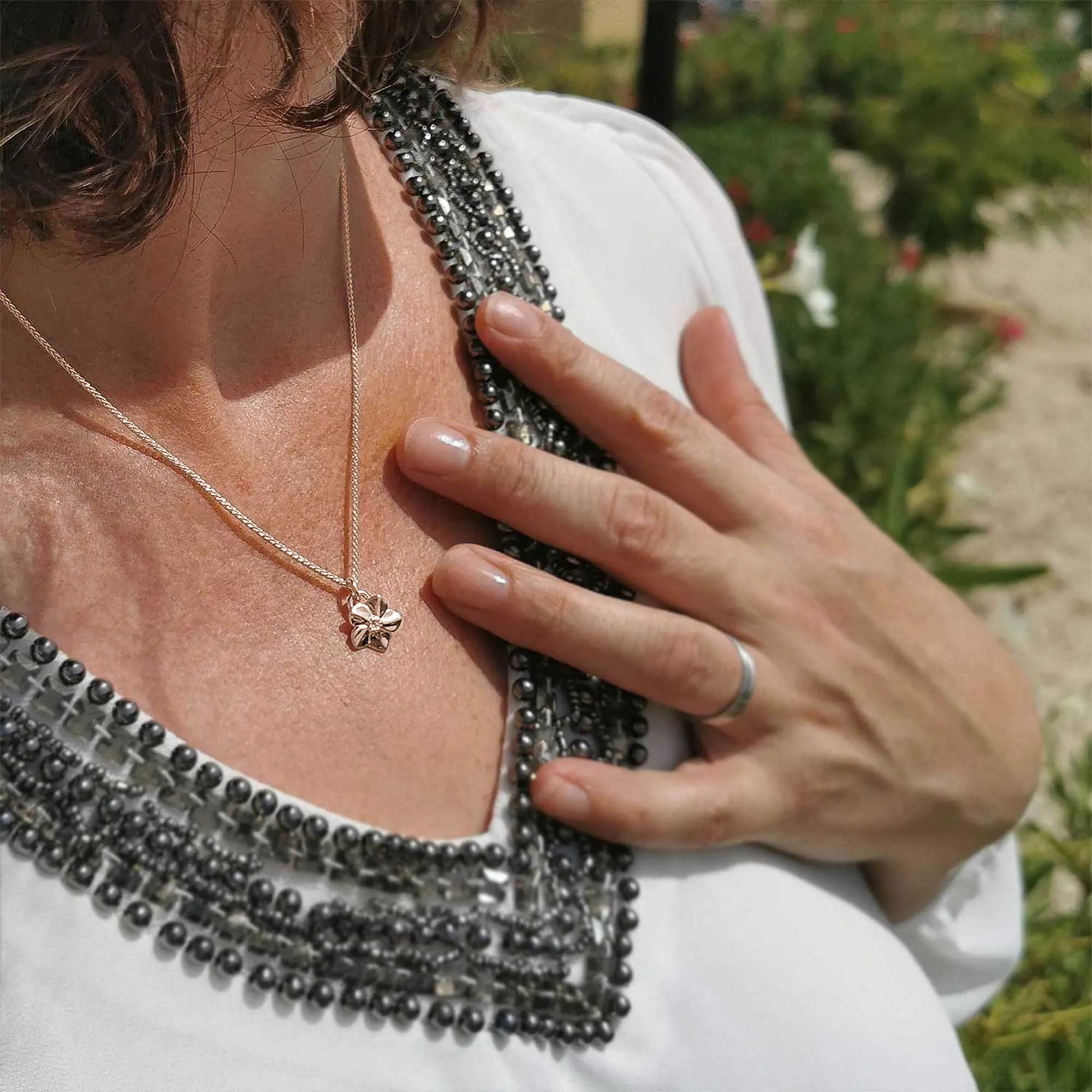 Forget-Me-Not Solid Rose Gold Necklace