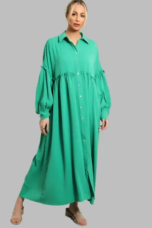 Frilled Details Modest Shirt Dress