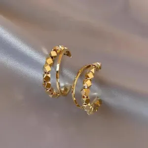 Geometric Cube Gold Granule C-shaped Dangle Exquisite New Earring