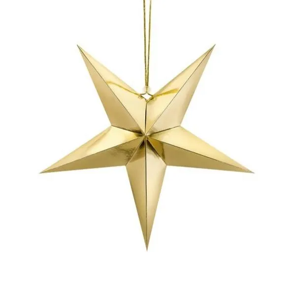 Gold Hanging Star Decoration - 45cm