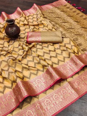 Gorgeous Yellow Soft Banarasi Silk Saree With Gratifying Blouse Piece