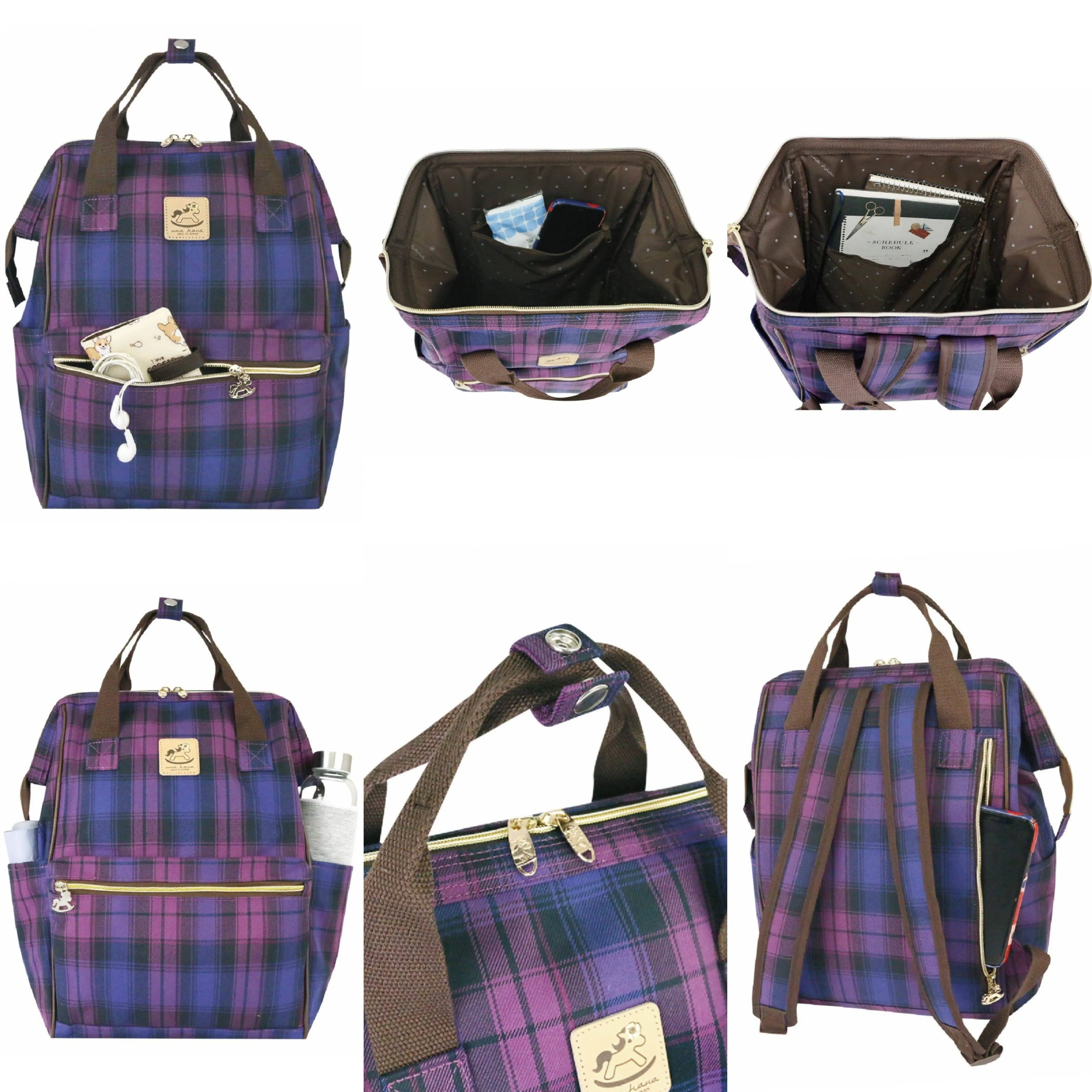 Green & Blue Tartan Plaid Large Opening Backpack