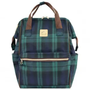Green & Blue Tartan Plaid Large Opening Backpack