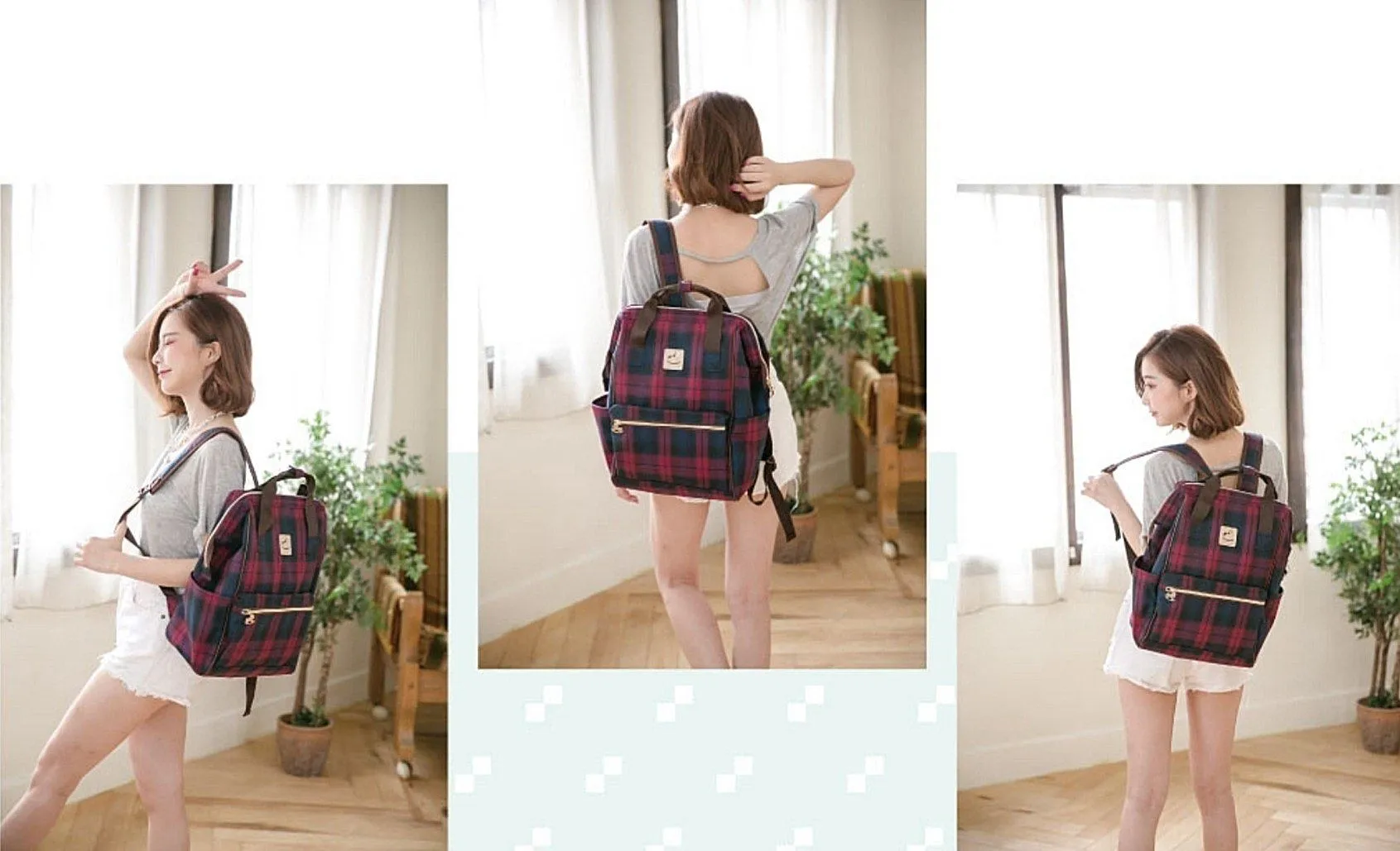 Green & Blue Tartan Plaid Large Opening Backpack