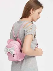 Grey Ear Shaped Backpack With Color Bow