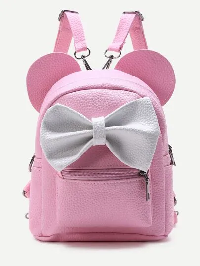 Grey Ear Shaped Backpack With Color Bow