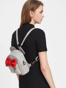 Grey Ear Shaped Backpack With Color Bow