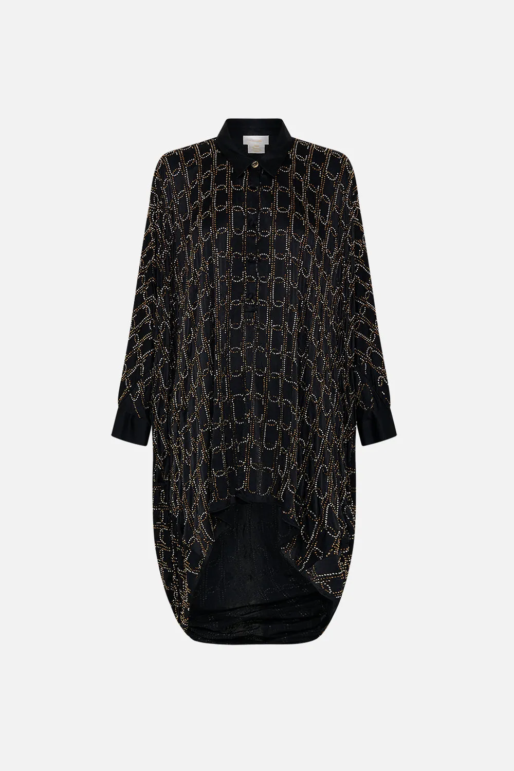 HOTFIX BUTTON UP TOP WITH DRAPED BACK FILM DIVA