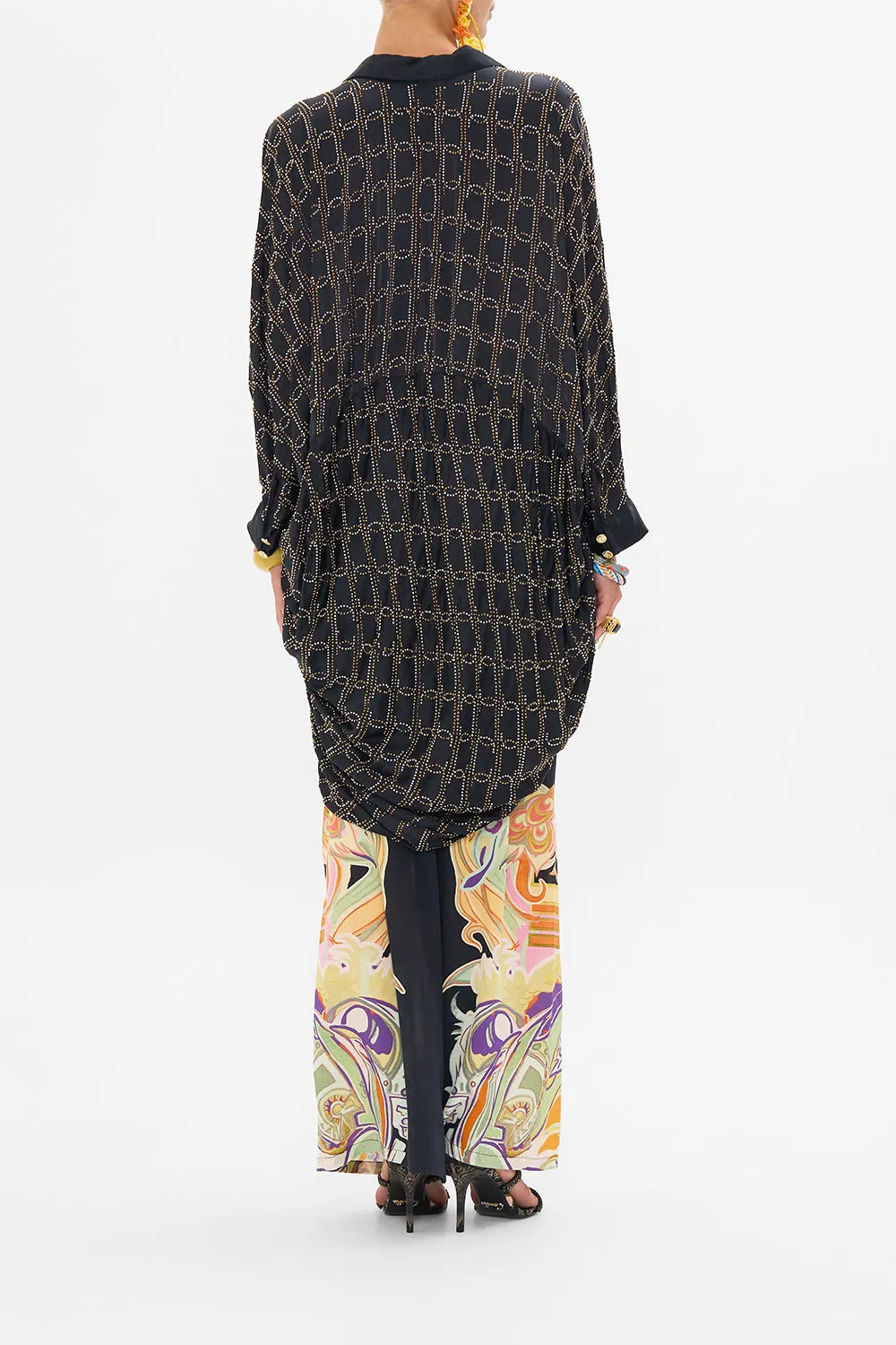 HOTFIX BUTTON UP TOP WITH DRAPED BACK FILM DIVA
