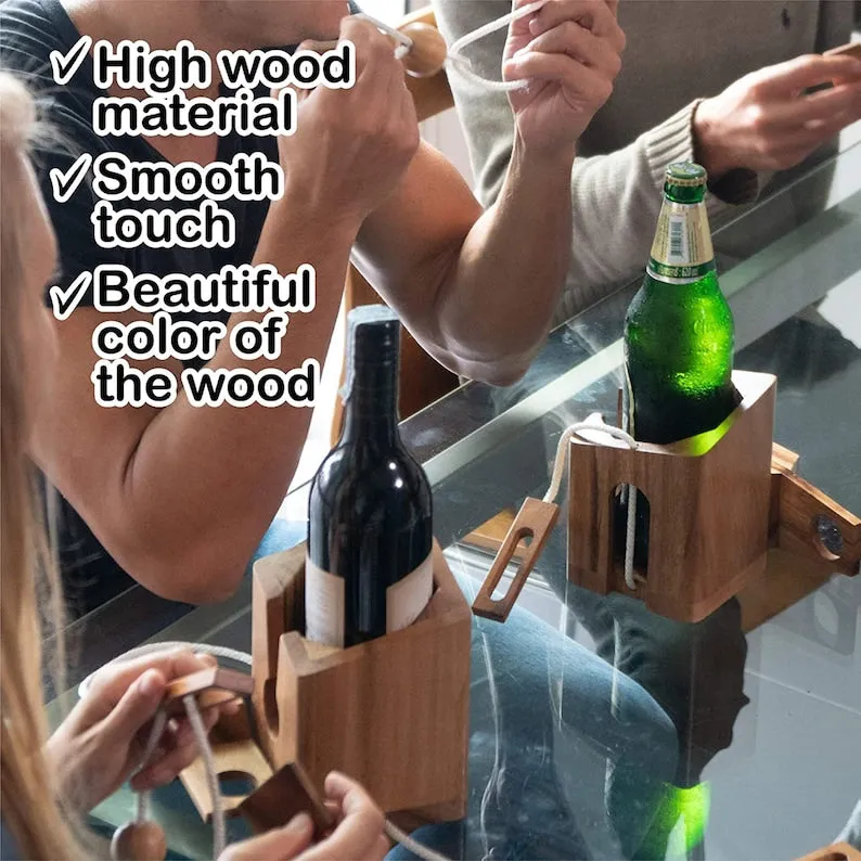 Ingenious Wooden Beer Bottle Lock Puzzle Party Gift