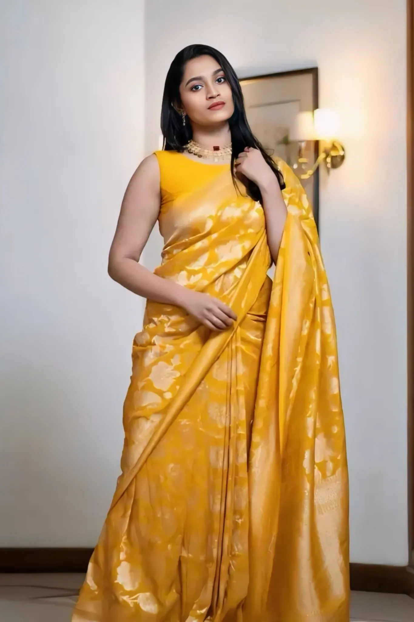 INTRICATELY WOVEN PURE SILK BANARASI YELLOW SAREE