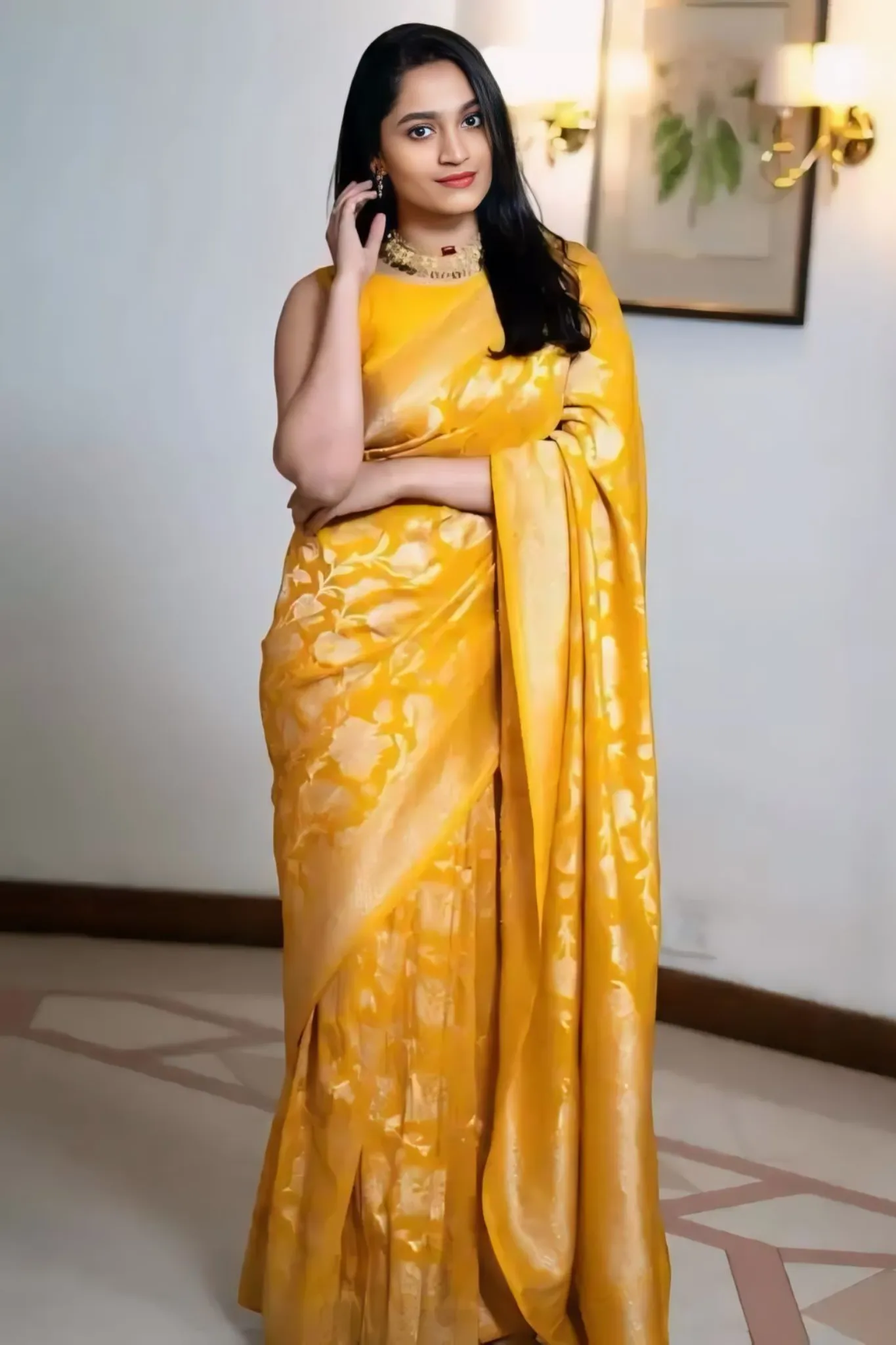 INTRICATELY WOVEN PURE SILK BANARASI YELLOW SAREE