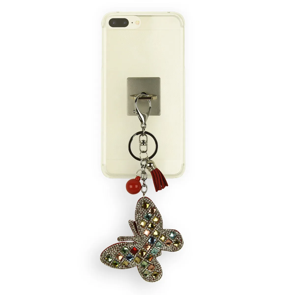 iOrigin Ring Grip and Kick Stand   Studded Butterfly with Faux Leather Tassel Key Chain for Mobile Phones & Tablets