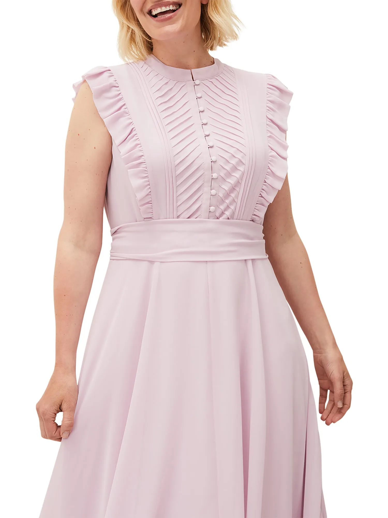 Iris Frill Pintuck Bodice Sleeveless Midi Dress