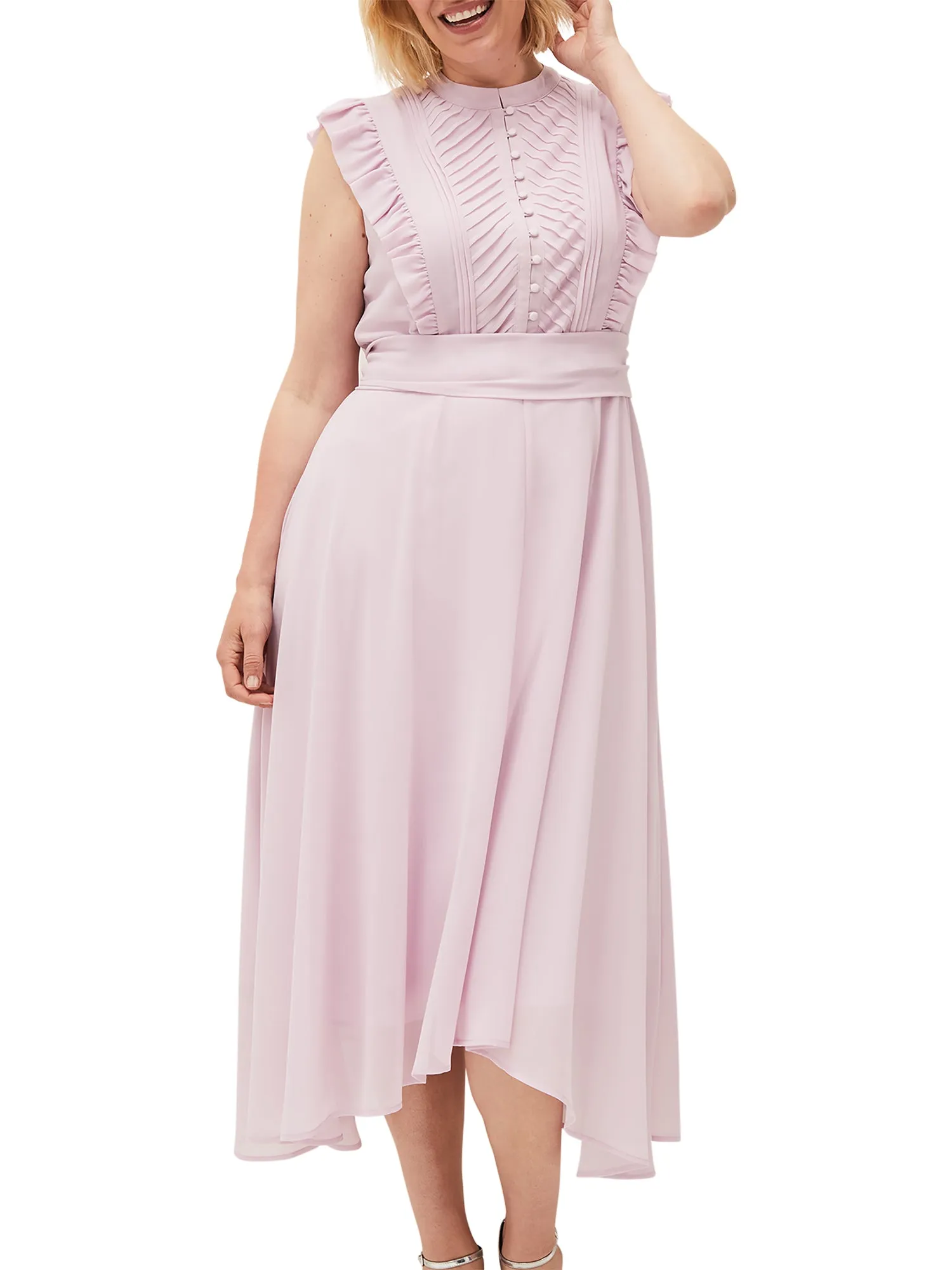 Iris Frill Pintuck Bodice Sleeveless Midi Dress
