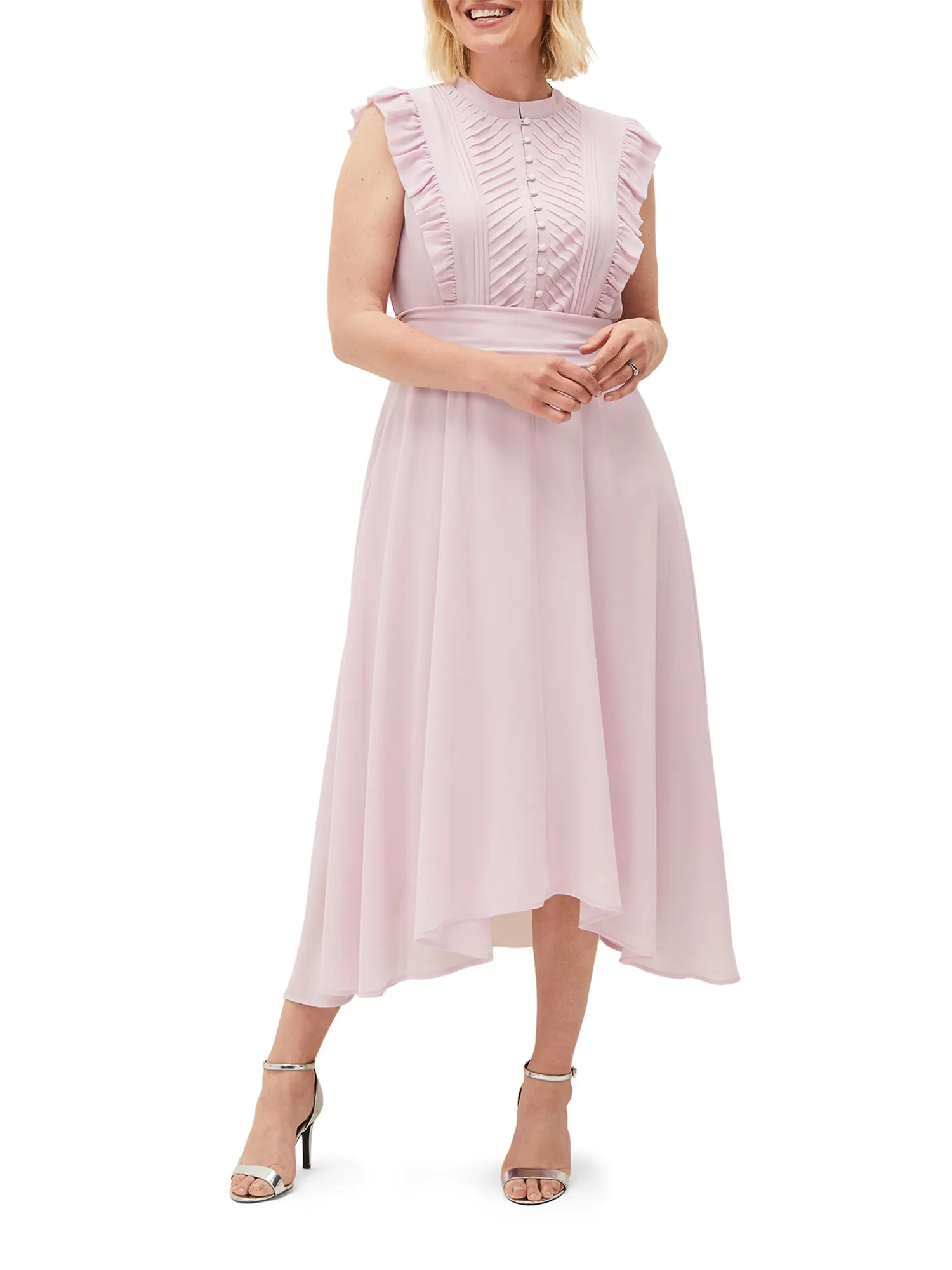 Iris Frill Pintuck Bodice Sleeveless Midi Dress