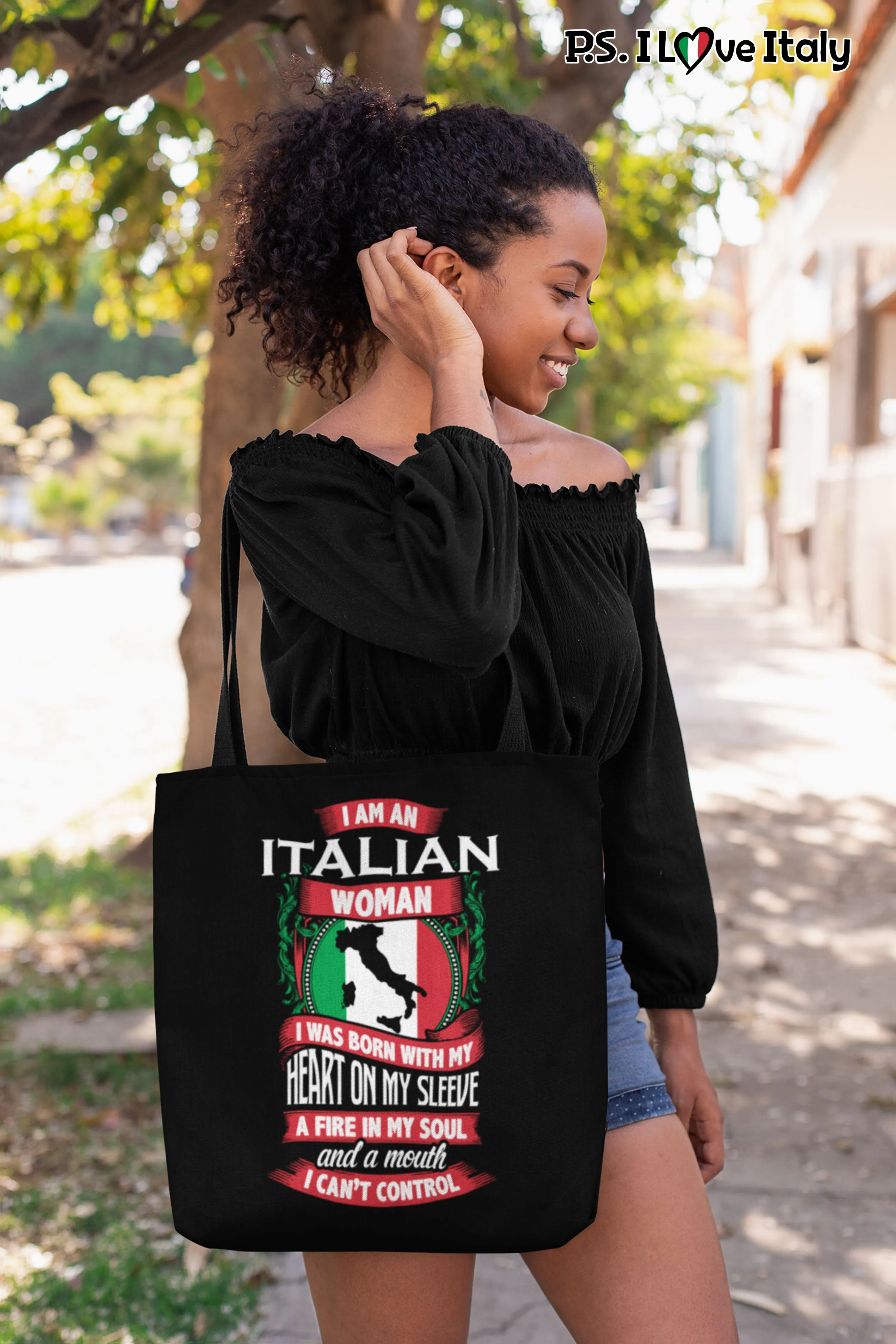 Italian Woman Tote Bag - Black