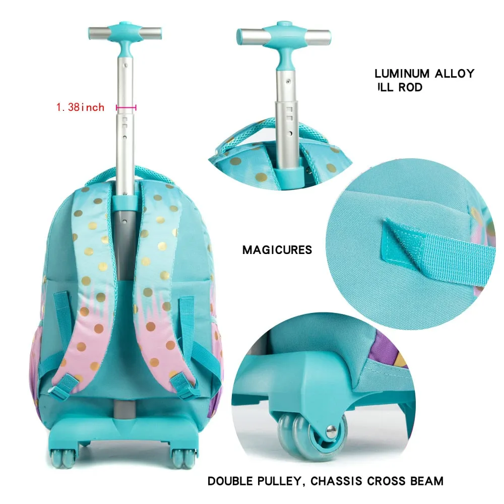 Kids Girls Eiffel Tower Sequins 3Pcs Wheeled School Backpack Set