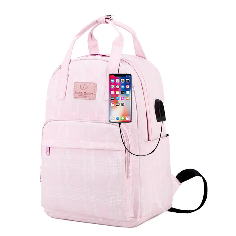 Kids USB School Backpacks - Black Pink Green Book Bags For Boys Girls 18 Inch Laptop Backpack With USB Charging Port For Travel